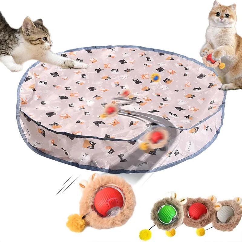Smart Interactive Cat Toys Ball Fast Rolling in Pouch Hide and Seek Kitten Toy Motion Activated Interactive Cat Toy for Indoor